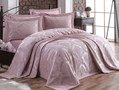 Покрывало шенилловое Gardines 240х260 Miray пудра с наволочками 50х70