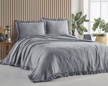 Турецкое муслиновое покрывало Saheser 240х260 с наволочками 50х70 Ilda Gri