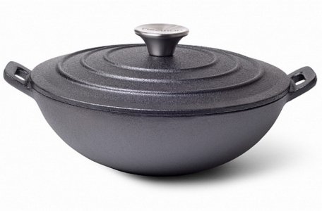 Сковорода WOK Fissman 24 см чугунная с крышкой 4099