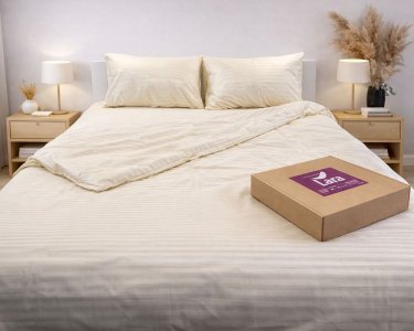 Постельное белье LARA сатин-страйп LUX beige d13176е160 с простынью на резинке 160х200х25 евро
