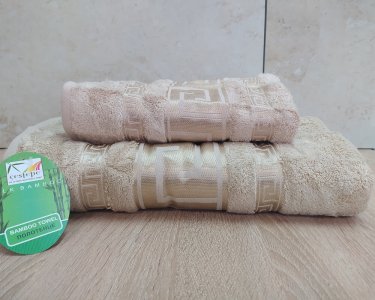 Набір турецьких бамбукових махрових рушників Cestepe 50х90+70х140 Bamboo Grek Beige