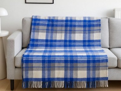 Плед шерстяной Vladi Эльф NOAH бело-серо-голубой 200х220