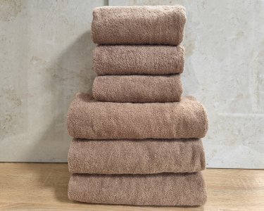 Набор турецких махровых однотонных полотенец Zeron 3 штуки 50х90 + 3 штуки 70х140 Kahve плотность 500 г/м2