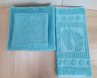 Набір турецьких махрових однотонних рушників Zeron 50х90+70х140+50х70 Turkuaz щільність 480 г/м2