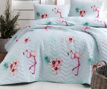 Покривало стьобане Eponj Home Flamenco Mint 160х220 з наволочкою 50х70