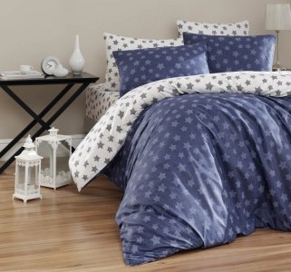 Турецкое постельное белье First Choice ранфорс Light Navy Blue евро