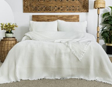 Турецкое вафельное покрывало Saheser Norah 240 х 260 см Cream с наволочками 50х70