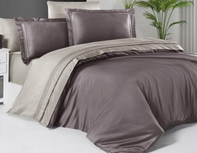 Турецька постільна білизна First Choice De Luxe сатин Lilac Beige євро