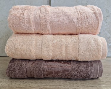 Набор турецких бамбуковых махровых полотенец Zeron 3 штуки 50х90 Bamboo Peach