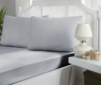 Турецьке простирадло на резинці First Choice 160х200х30 + 2 наволочки 50х70 сатин Grey