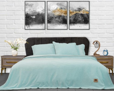 Плед-покривало турецьке ultra soft Zeron 220х240 з наволочками Полоска ментол