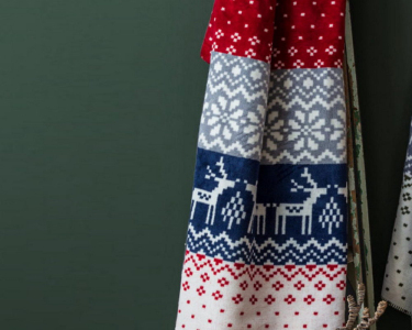 Турецкий новогодний хлопковый плед Sesli 23136 150х200 см