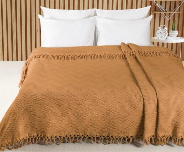 Турецкое жаккардовое покрывало Saheser Zick - Zack 220×240 см Kahve
