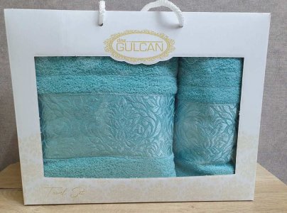 Набор турецких махровых полотенец Gulcan 50x90+70х140 V2 Turquoise