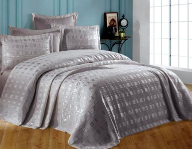 Покривало шенілове Gardines 240х260 Ekose Gri з наволочками 50х70