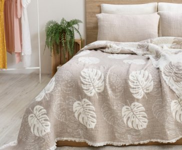 Турецкое муслиновое покрывало Saheser Forest 240х260 с наволочками 50х70 Bej