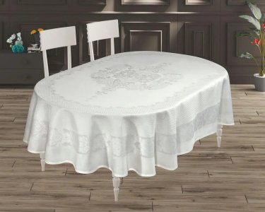 Скатертина тефлонова овальна 160х220 Viyana Beyaz