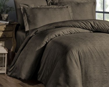 Турецкое постельное белье First Choice сатин-жаккард Amore Brown евро