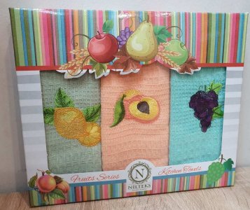 Набір рушників для кухні 30х50 Nilteks 3 штуки вафельні з вишивкою Fruta V2