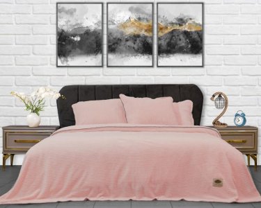 Плед-покривало турецьке ultra soft Zeron 220х240 з наволочками Полоска пудра
