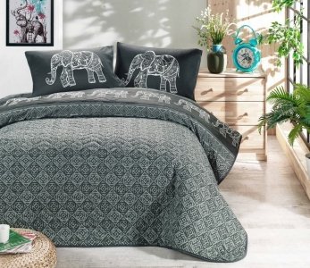 Покривало стьобане Eponj Home Elepante Antrasit Fume 160х220 з наволочкою 50х70