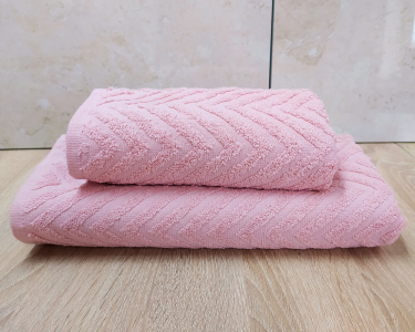 Набір турецьких махрових рушників Zeron 50х90+70х140 Zikzak Desen Pink