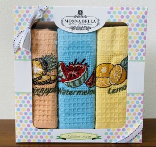 Набір рушників для кухні 40х60 Monna Bella 3 штуки вафельні з вишивкою Тропік