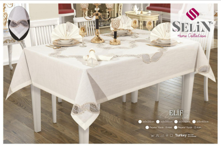 Скатертина лляна Selin Ezgi Set 160×300 см з серветками