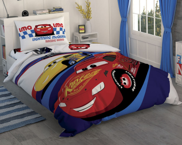 Дитяча постільна білизна ТАС Disney ранфорс 160х220 см Cars Race з простирадлом на резинці 100 х 200 см