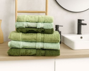 Набор турецких бамбуковых махровых полотенец Zeron 3 штуки 50х90 + 3 штуки 70х140 Aynali Agac Bamboo 15837 зеленый