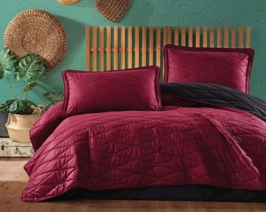 Турецьке стьобане покривало Clasy 240 x 260 см Lorna Bordo з наволочками 50х70