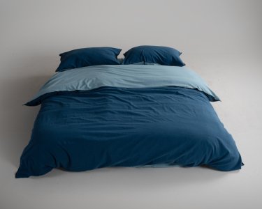 Турецкое постельное белье из вареного хлопка Limasso Essualte Stonewashed Ranforse 200 х 220 см Akdeniz Mavisi-Dress Blue