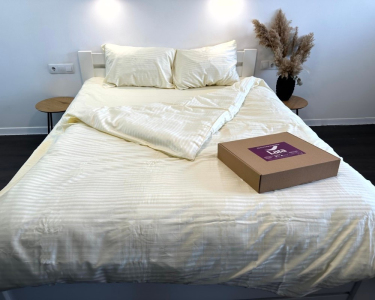 Постельное белье LARA сатин-страйп LUX beige d13176р полуторное