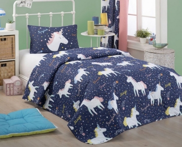 Покривало стьобане Eponj Home Magic Unicorn Laci 160х220 з наволочкою 50х70
