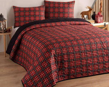 Покривало стьобане двостороннє EnLora Home ранфорс Iskoc Kırmızı 240х220