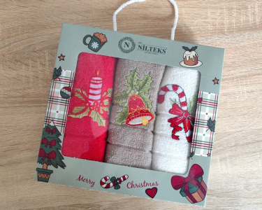 Набір новорічних рушників Nilteks 3 штуки 30х50 Merry Christmas 1
