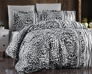Турецька постільна білизна First Choice Cotton Satin Leopard Black євро