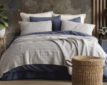 Турецкое хлопковое покрывало Limasso 240х260 с наволочками 50х70 Azure Indigo