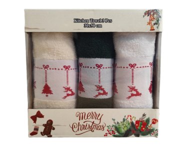 Набор новогодних полотенец Gulcan 3 штуки 30x50 Happy New Year 2