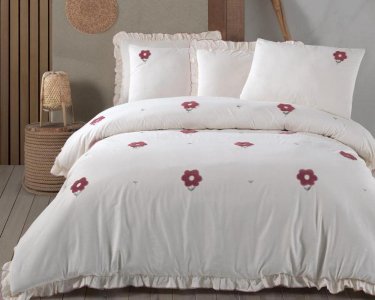 Турецька постільна білизна із вареної бавовни Saheser Stonewashed Ranforse 200 х 220 см Florita Maroon