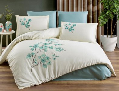Постільна білизна Zeron сатин De luxe Exclusive з вишивкою Bedar Mint євро