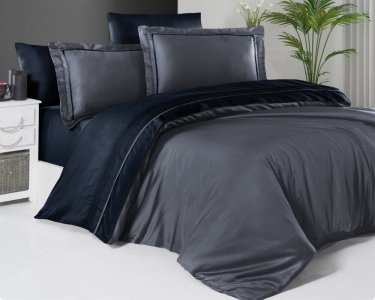 Турецька постільна білизна First Choice De luxe сатин Dark Series Serenity Dark Grey Navy Blue євро