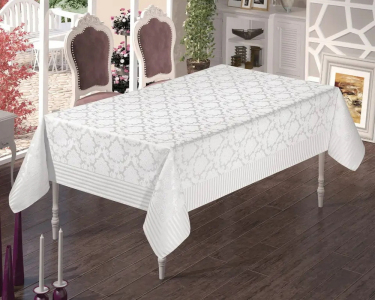 Скатертина тефлонова прямокутна 160х220 Masari Damask Beyaz
