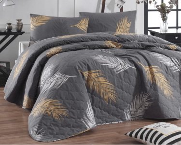Покрывало стеганое двустороннее Eponj Home Olivia Altin Gri 200х220 с наволочками 50х70