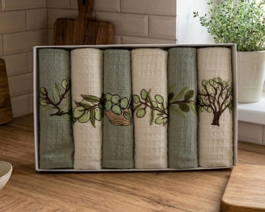 Набор полотенец кухонных Nilteks 6 штук 40х60 вафельные с вышивкой Olive 3