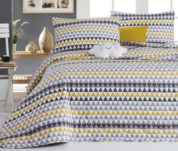Покривало стьобане двостороннє EnLora Home ранфорс Zoro Gri Sari 225х240 з наволочками 50х70