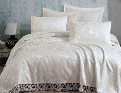 Покривало шенілове Gardines 240х260 Helen Krem з наволочками 50х70