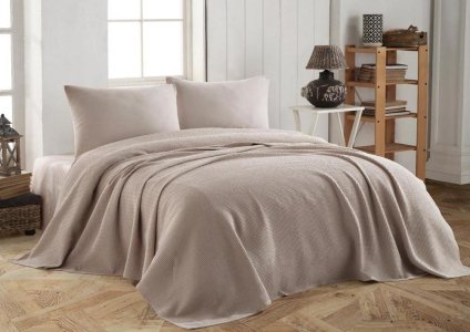 Літній комплект постільної білизни з покривалом Modalita Bej полуторний