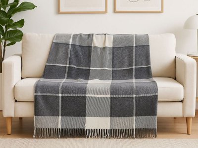 Плед шерстяной Vladi Эльф LIAM бело-серо-темно серый 170х210