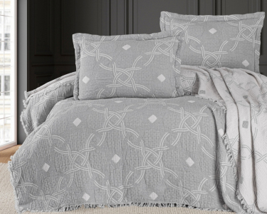 Турецкое муслиновое покрывало First Choice Blooming 240х260 с наволочками 50х70 Montela Grey